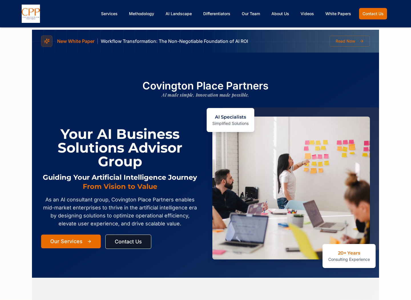 covingtonplacepartners.com homepage as it stands today